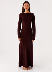 Adora Long Sleeve Knit Maxi Dress - Chocolate