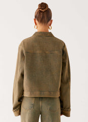 Back Again Oversized Denim Jacket - Brown Sand Wash