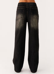 Back Again Straight Leg Denim Jeans - Acid Charcoal