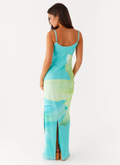 Bad News Mesh Maxi Dress - Turquoise Floral