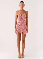 Beach Days Crochet Mini Dress - Pink