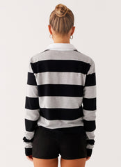 Beckett Polo Top - Grey Black Stripe