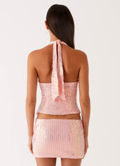 Been That Girl Halter Knit Sequin Top - Iridescent Pink