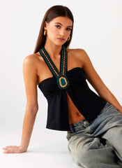 Boheme Breeze Halter Top - Black
