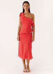 Calia Midi Skirt - Magenta Red Rose