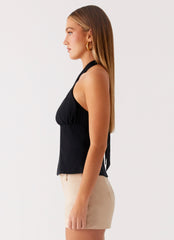 Catch Me Later Linen Halter Top - Black
