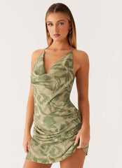 Cyna Cowl Mini Dress - Jade Fern
