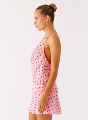 Cyna Cowl Mini Dress - Strawberry Dot