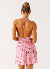 Cyna Cowl Mini Dress - Strawberry Dot