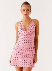 Cyna Cowl Mini Dress - Strawberry Dot