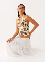Devoted Halterneck Top - Buttercream Floral