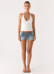 Elias Low Rise Distressed Denim Shorts - Vintage Wash Blue