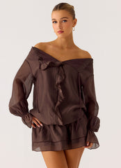 Elris Drop Waist Mini Dress - Cool Chocolate