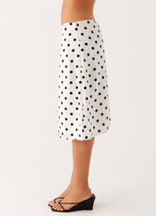 Evoke Chiffon Midi Skirt - White Polka Dot