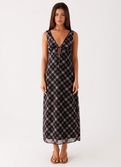 Gianna Midi Dress - Taupe Check