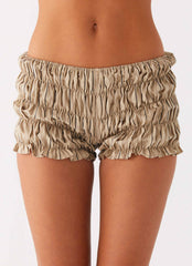 Girls Like Us Ruched Mini Shorts - Oatmeal Stripe