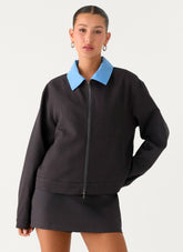 Harlee Poplin Suiting Jacket - Charcoal