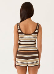 Helia Knit Mini Shorts - Chocolate Olive Stripe