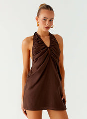 Jepsen Cotton Halter Mini Dress - Chocolate