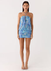 Jisoo Halter Mini Dress - Aqua Paisley