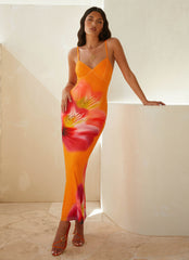 Kasey Midi Dress - Orange Tropical