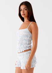 Kimi Ruched Top - Blue Floral