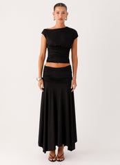 Liana Ruched Maxi Skirt - Black