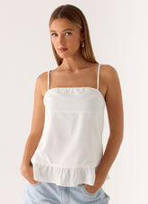 Lucie Mae Linen Top - White