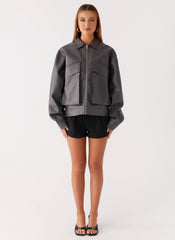 Lula Faux Leather Bomber Jacket - Charcoal