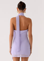 Melisande Scarf Neck Mini Dress - Lavender