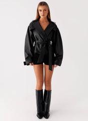 Midtown Faux Leather Trench - Black