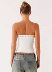 Miku Eyelet Strapless Top - White