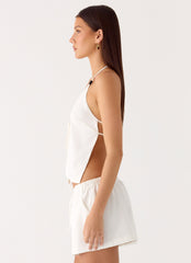 Millo Linen Tie Halter Top - Ivory