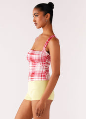 No Drama Strap Top - Pink Check
