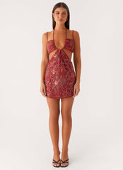 Sahara Nights Beaded Mini Dress - Rust