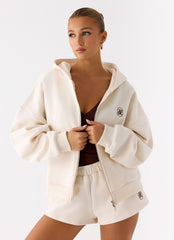 Signature Double Zip Up Hoodie - Cream