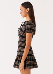 Taylor Keyhole Mini Dress - Brown Check