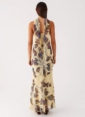 Under The Pagoda Maxi Dress - Buttercream Leaf Print