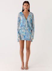 Vanish Into You Mini Dress - Aqua Paisley