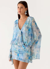Vanish Into You Mini Dress - Aqua Paisley