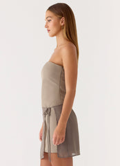 Via Veneto Mini Dress - Sand Brown