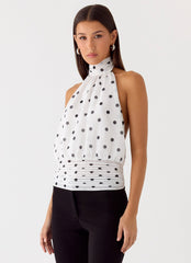 Willow Chiffon Top - White Polkadot