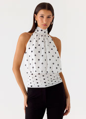 Willow Chiffon Top - White Polkadot