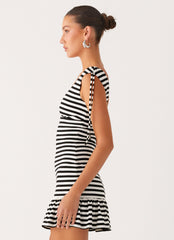 Acacia Mini Dress - Black White Stripe