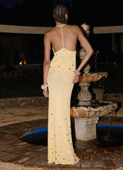 Adelaida Beaded Crochet Top - Yellow
