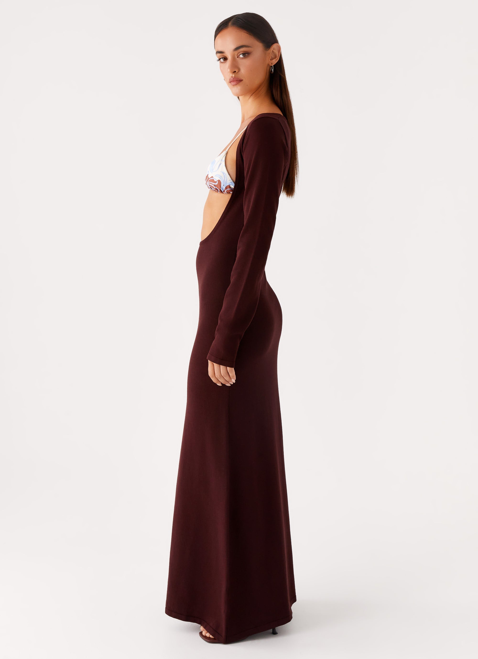 Adora Long Sleeve Knit Maxi Dress - Chocolate