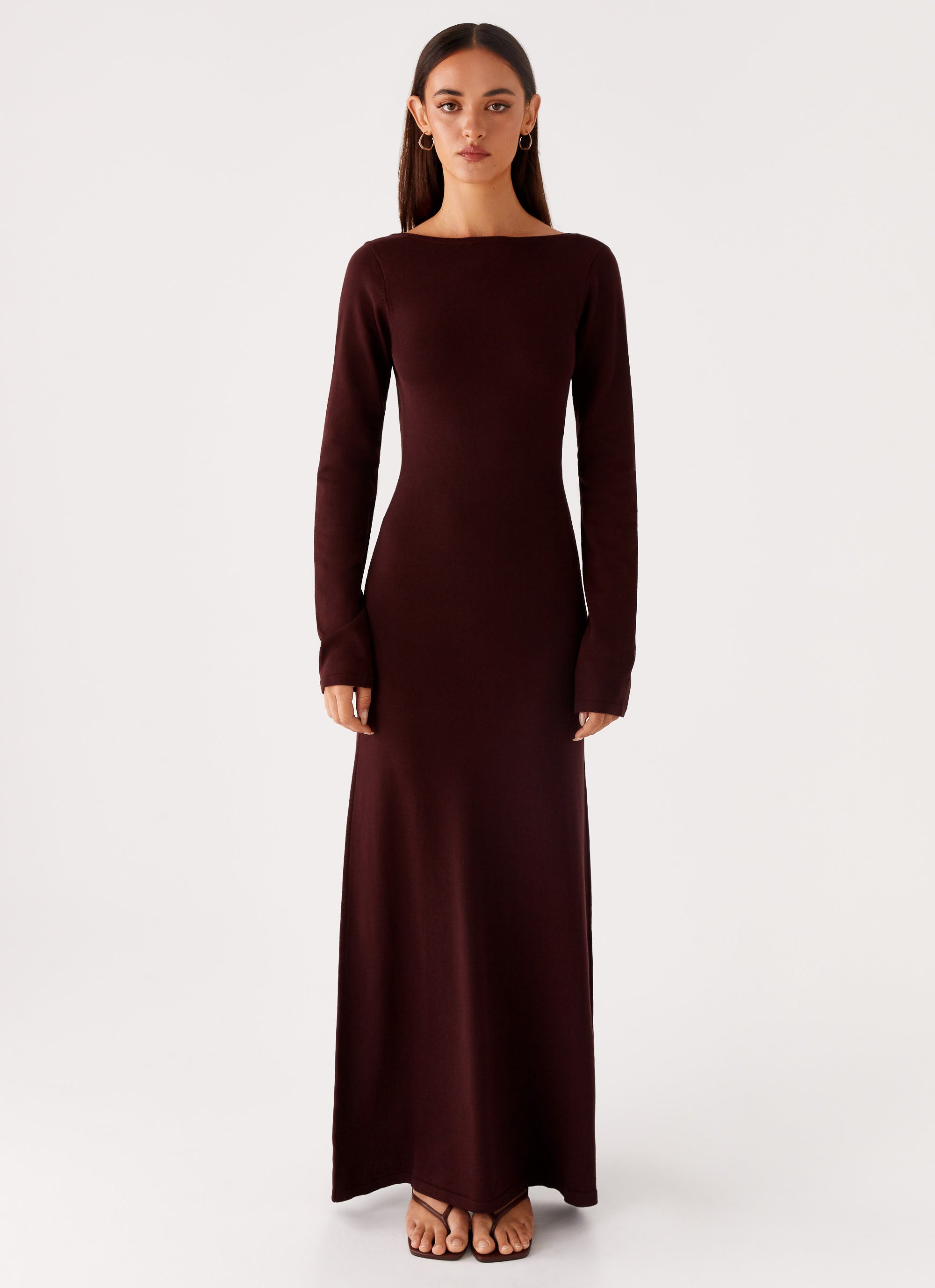 Adora Long Sleeve Knit Maxi Dress - Chocolate