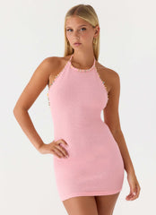Aeline Knit Halter Mini Dress - Pink