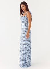 Akil Corset Maxi Dress - Blue Mocha Dot