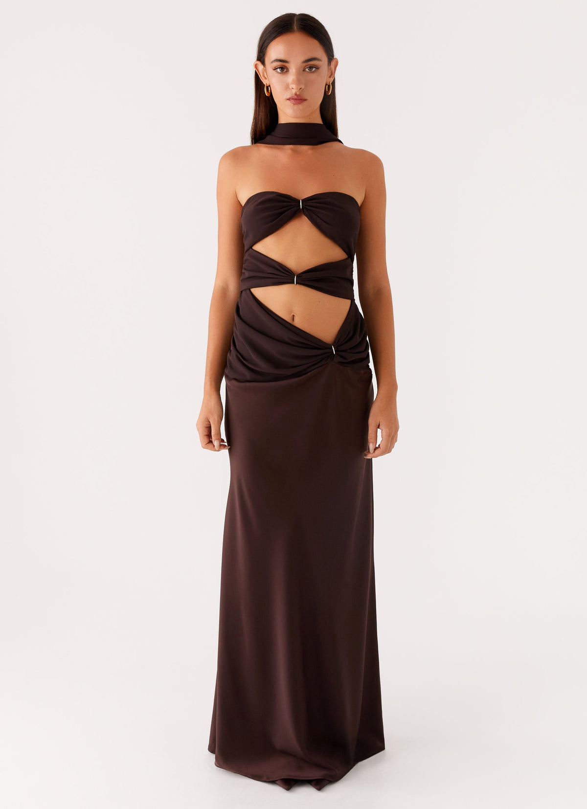 Alaine Scarf Maxi Dress - Dark Chocolate